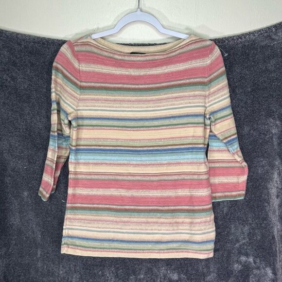 Ralph Lauren Medium Linen Blend Sweater 3/4 Sleeve Striped Multi Color L BOHO st - Picture 1 of 3
